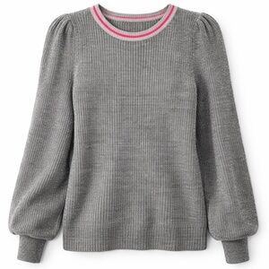 Halogen Modern Gray Puff Sleeve Crew Neck Fuzzy Soft Knit Sweater XS